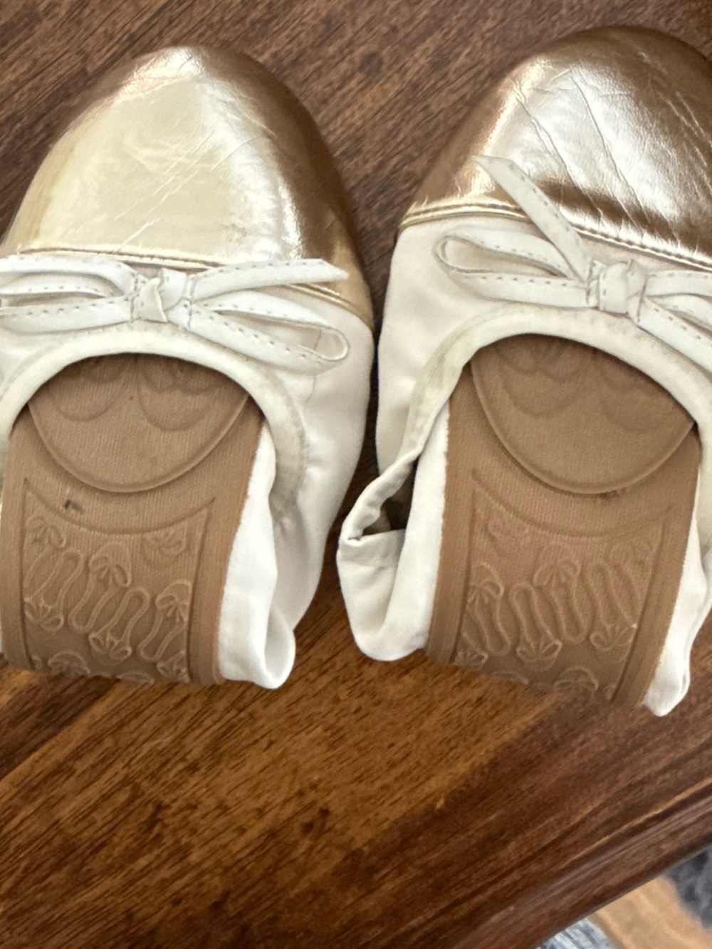 Talaria Foldable Ballet Flats in Gold and Cream
